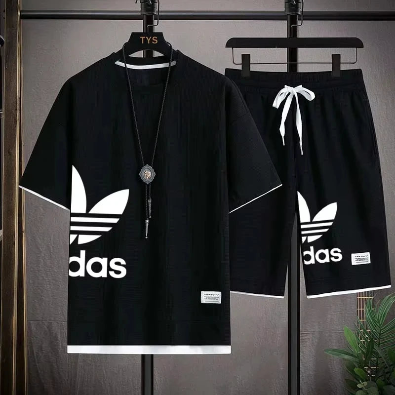 Men's Summer New 2-Piece Set, Loose Sports T-Shirt and Lightweight Casual Shorts