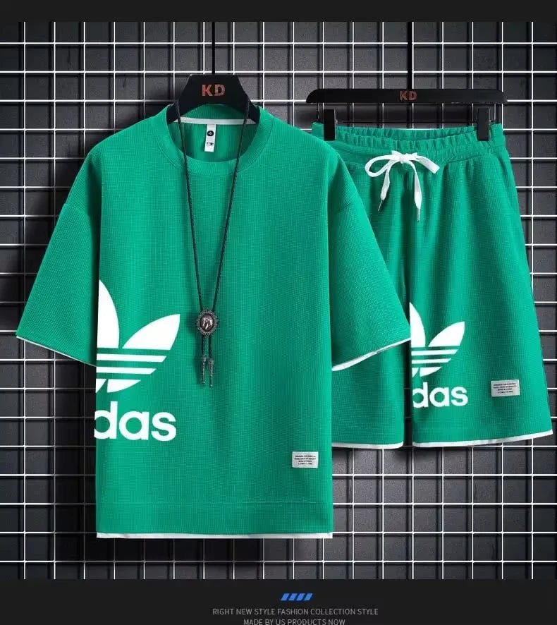 Men's Summer New 2-Piece Set, Loose Sports T-Shirt and Lightweight Casual Shorts