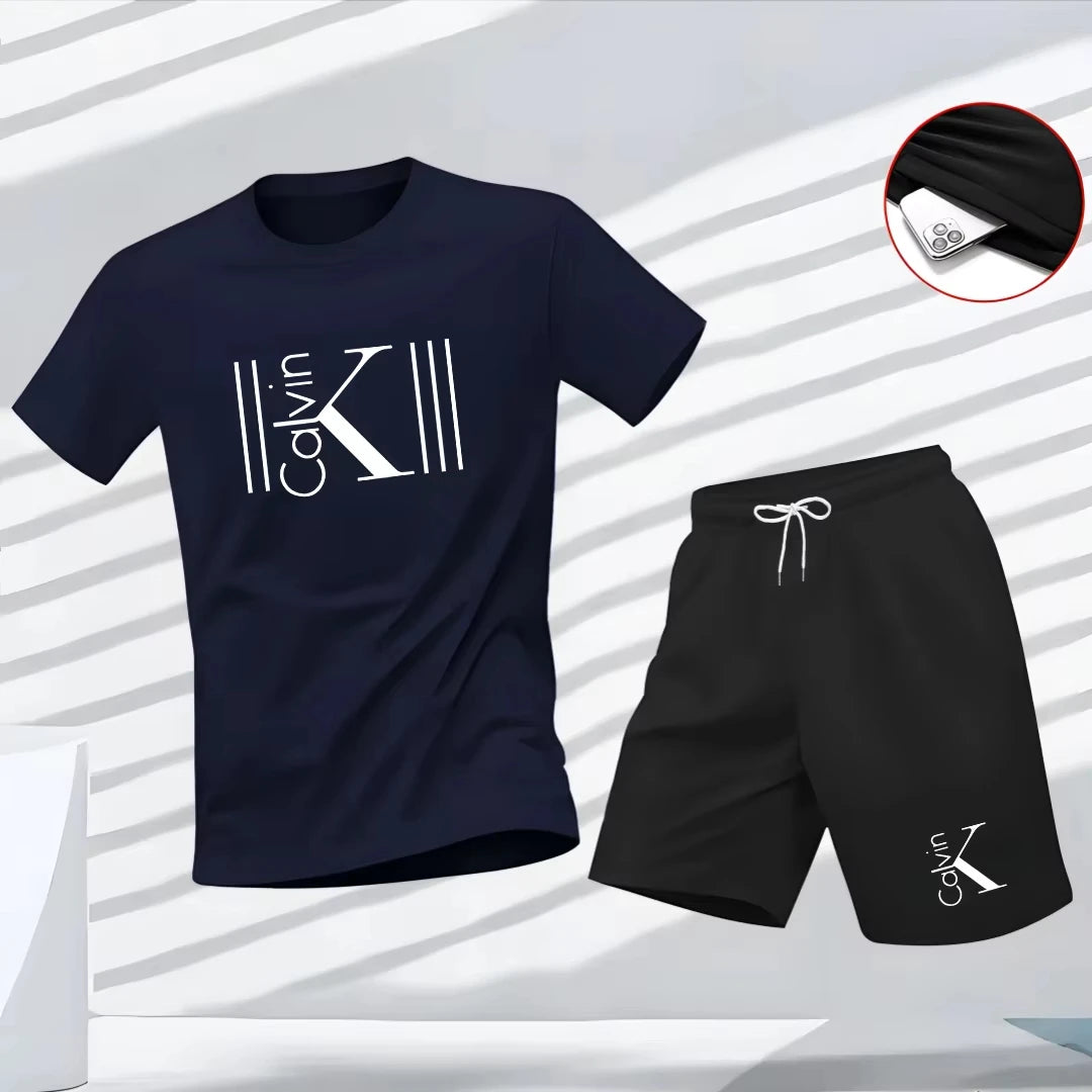 Men's Summer New 2-Piece Set, Loose Sports T-Shirt and Lightweight Casual Shorts