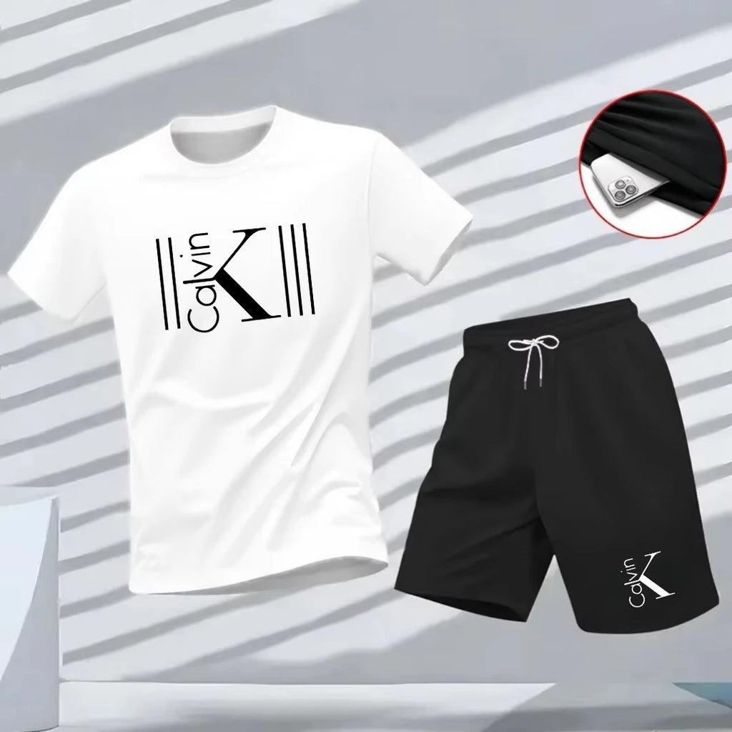 Men's Summer New 2-Piece Set, Loose Sports T-Shirt and Lightweight Casual Shorts