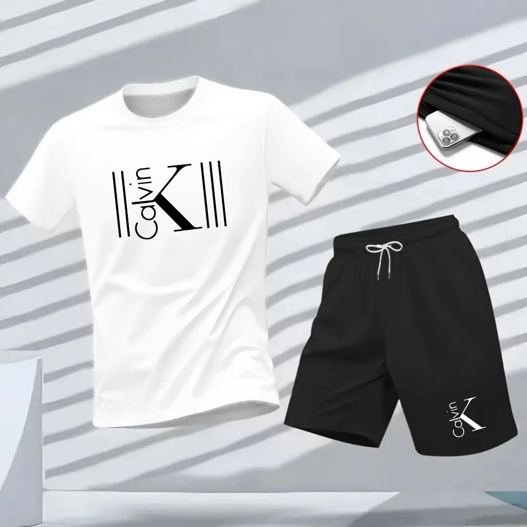Men's Summer New 2-Piece Set, Loose Sports T-Shirt and Lightweight Casual Shorts