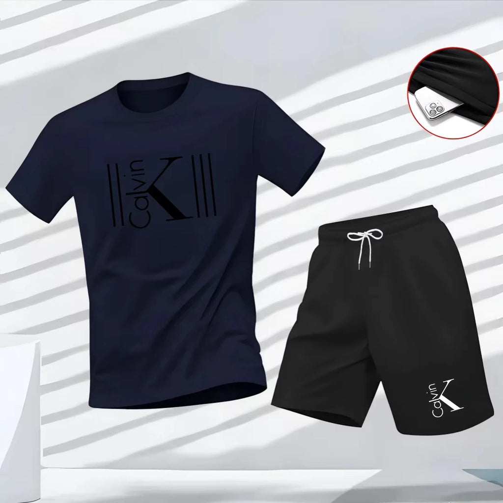 Men's Summer New 2-Piece Set, Loose Sports T-Shirt and Lightweight Casual Shorts