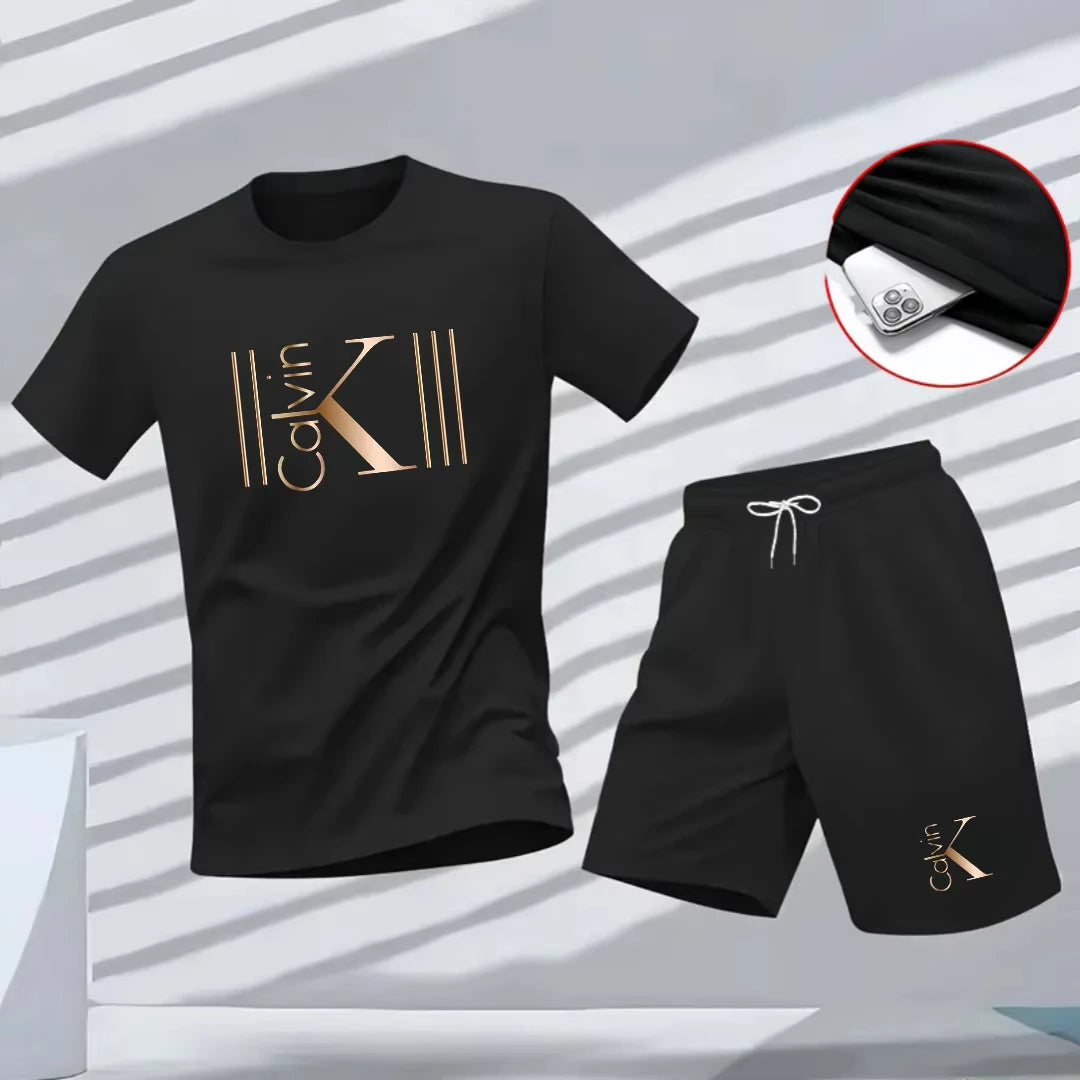 Men's Summer New 2-Piece Set, Loose Sports T-Shirt and Lightweight Casual Shorts