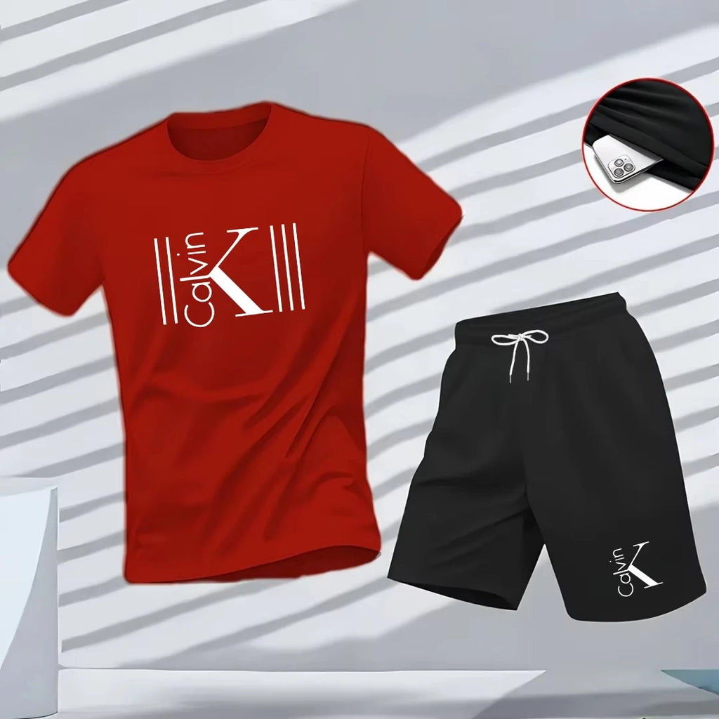 Men's Summer New 2-Piece Set, Loose Sports T-Shirt and Lightweight Casual Shorts
