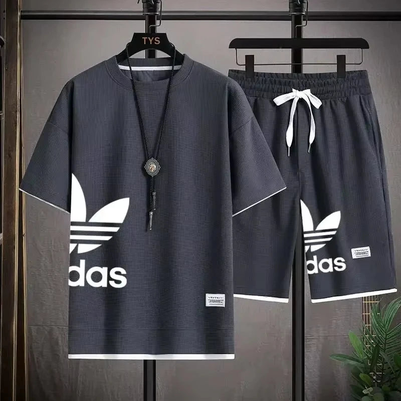 Men's Summer New 2-Piece Set, Loose Sports T-Shirt and Lightweight Casual Shorts