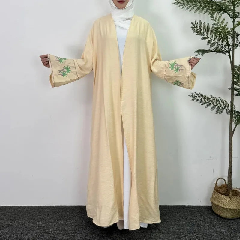 Open Front Abaya Long Sleeve Loose Maxi Dress Islamic Clothing Women Jilbabs Dubai Robe Tree Embroidery Kaftan Muslim Abayas
