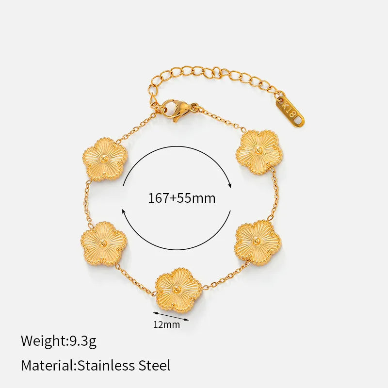 European American High-End Design Double-Layer Stainless Steel for Bracelet for Women Fashion Beaded Four-leaf Clover Steel