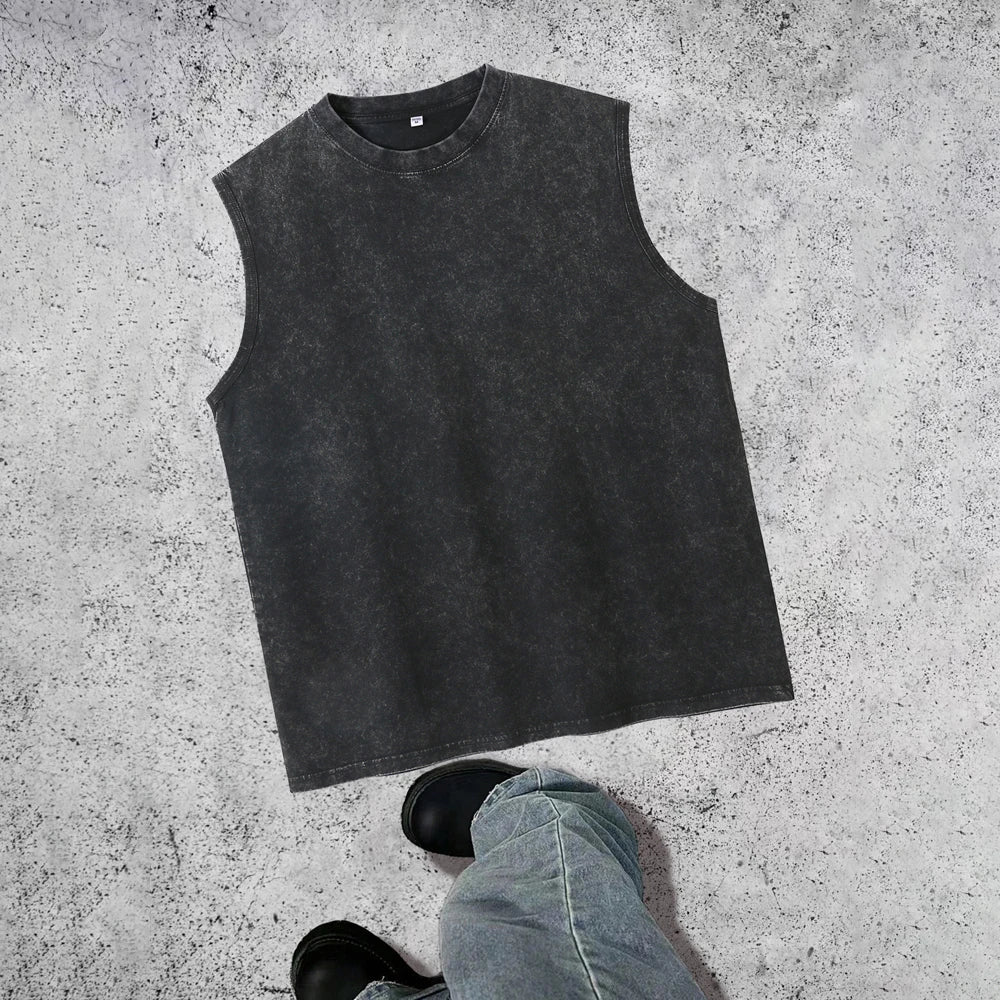 2025 New 240g Washed Distressed Waistcoat Vest for Men Breathable Casual Sleeveless European and American Trendy Brand