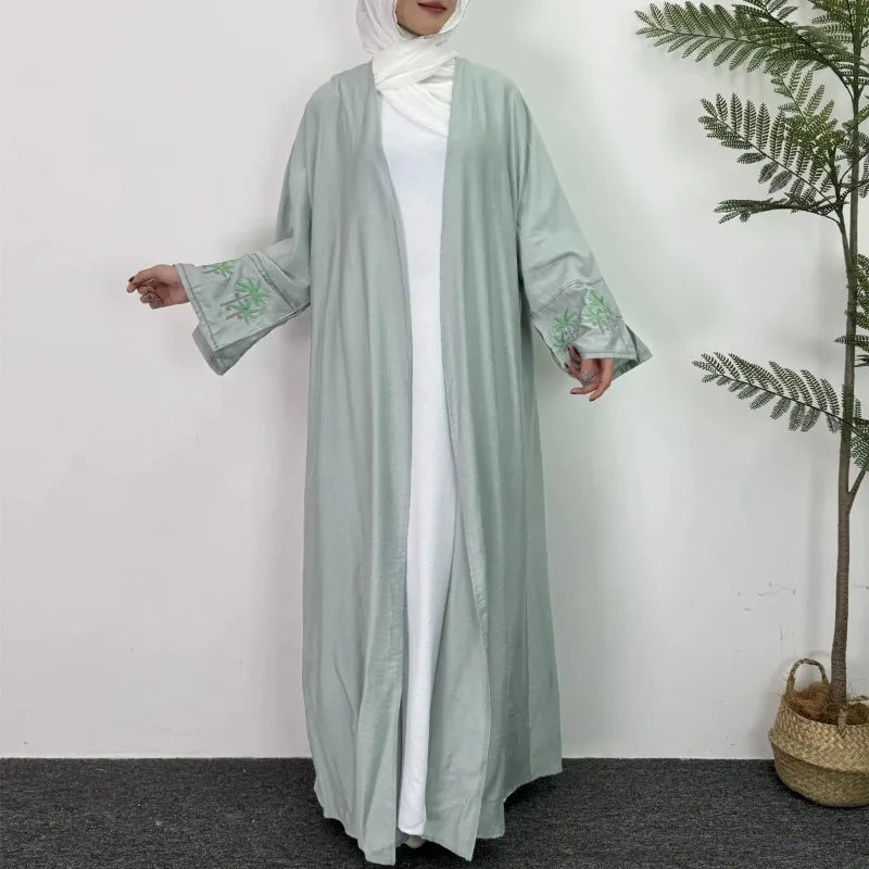 Open Front Abaya Long Sleeve Loose Maxi Dress Islamic Clothing Women Jilbabs Dubai Robe Tree Embroidery Kaftan Muslim Abayas