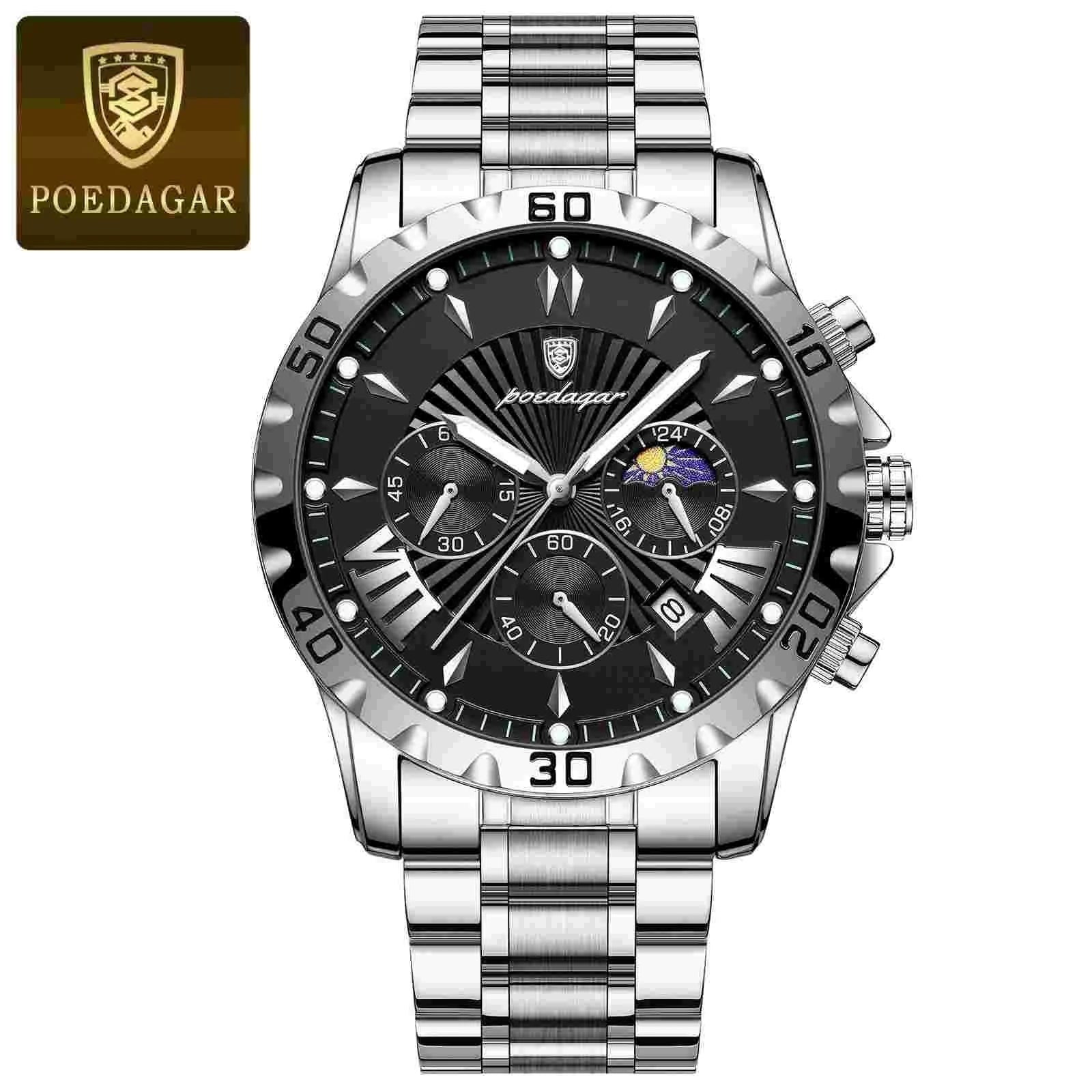 968 Quartz Watch for Men Business Style Gentle Mature Stainless Steel Strap Multi-function Six Hands 3ATM Auto Date