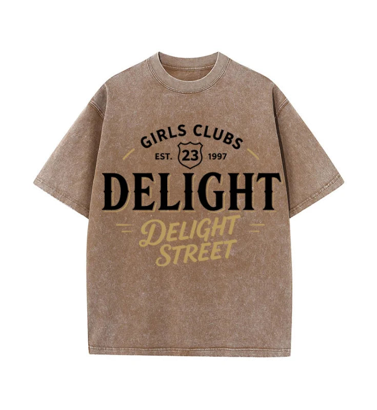 Oversized Washed Retro Delight Street Girls Club Retro Text Print Streetwear T Shirt USA Stock Wholesale Y2K Men Hip Hop Casual