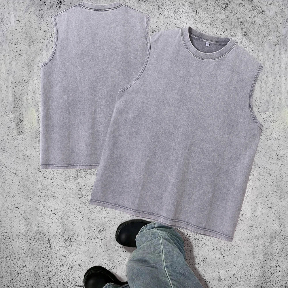 2025 New 240g Washed Distressed Waistcoat Vest for Men Breathable Casual Sleeveless European and American Trendy Brand
