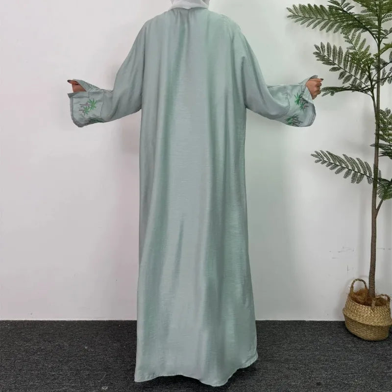 Open Front Abaya Long Sleeve Loose Maxi Dress Islamic Clothing Women Jilbabs Dubai Robe Tree Embroidery Kaftan Muslim Abayas
