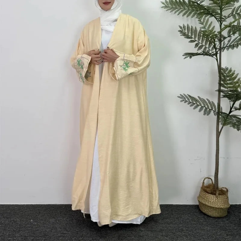 Open Front Abaya Long Sleeve Loose Maxi Dress Islamic Clothing Women Jilbabs Dubai Robe Tree Embroidery Kaftan Muslim Abayas