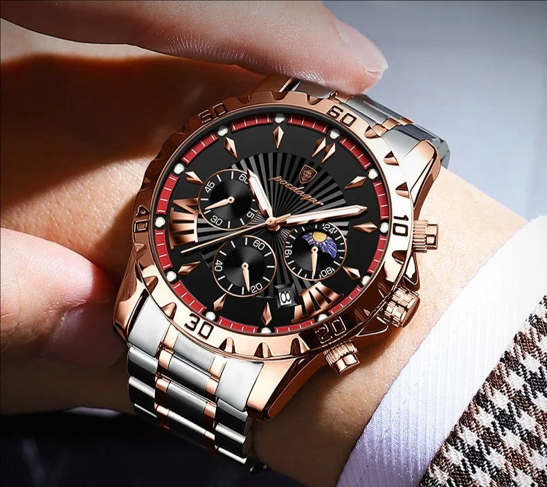 968 Quartz Watch for Men Business Style Gentle Mature Stainless Steel Strap Multi-function Six Hands 3ATM Auto Date