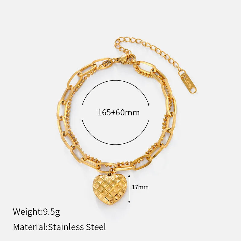European American High-End Design Double-Layer Stainless Steel for Bracelet for Women Fashion Beaded Four-leaf Clover Steel