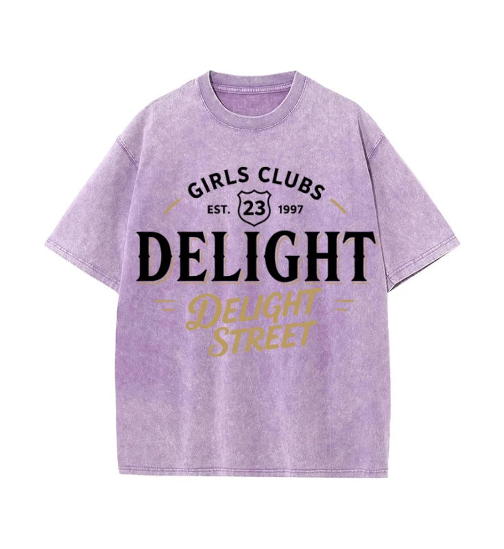 Oversized Washed Retro Delight Street Girls Club Retro Text Print Streetwear T Shirt USA Stock Wholesale Y2K Men Hip Hop Casual