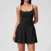 Women's Adjustable Crisscross Back Strap Tennis Dress  Padded High Support Dress with Liner Shorts & Pockets Golf Dress