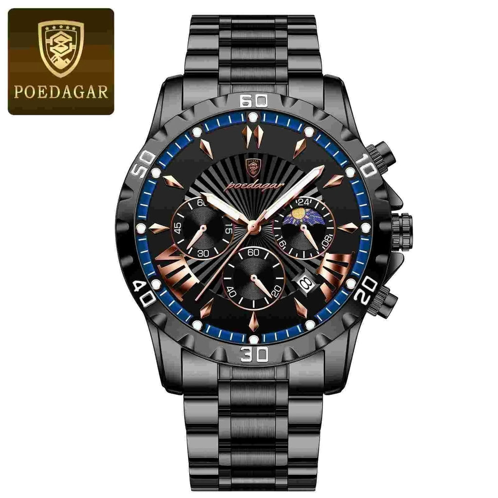 968 Quartz Watch for Men Business Style Gentle Mature Stainless Steel Strap Multi-function Six Hands 3ATM Auto Date