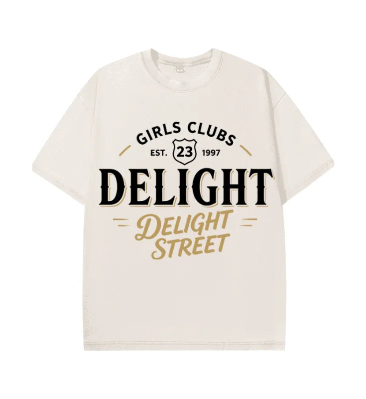 Oversized Washed Retro Delight Street Girls Club Retro Text Print Streetwear T Shirt USA Stock Wholesale Y2K Men Hip Hop Casual