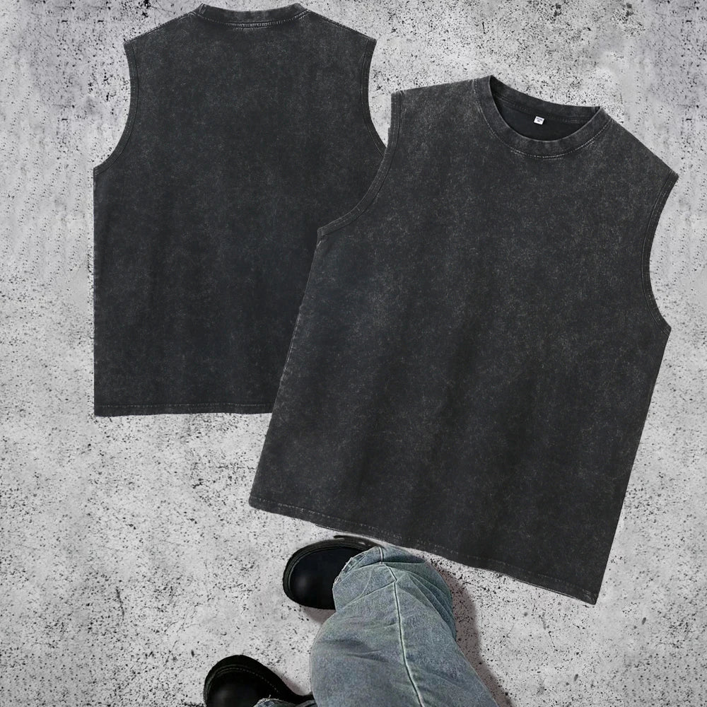 2025 New 240g Washed Distressed Waistcoat Vest for Men Breathable Casual Sleeveless European and American Trendy Brand