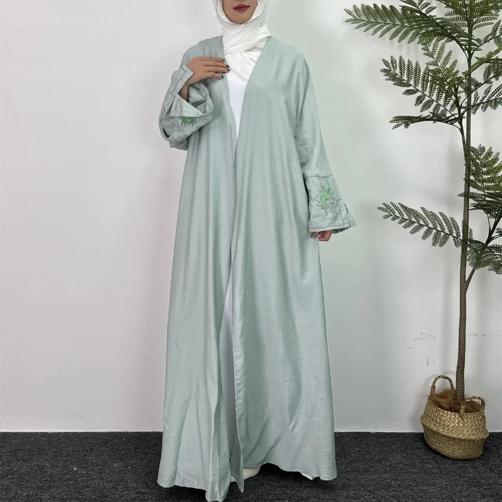 Open Front Abaya Long Sleeve Loose Maxi Dress Islamic Clothing Women Jilbabs Dubai Robe Tree Embroidery Kaftan Muslim Abayas