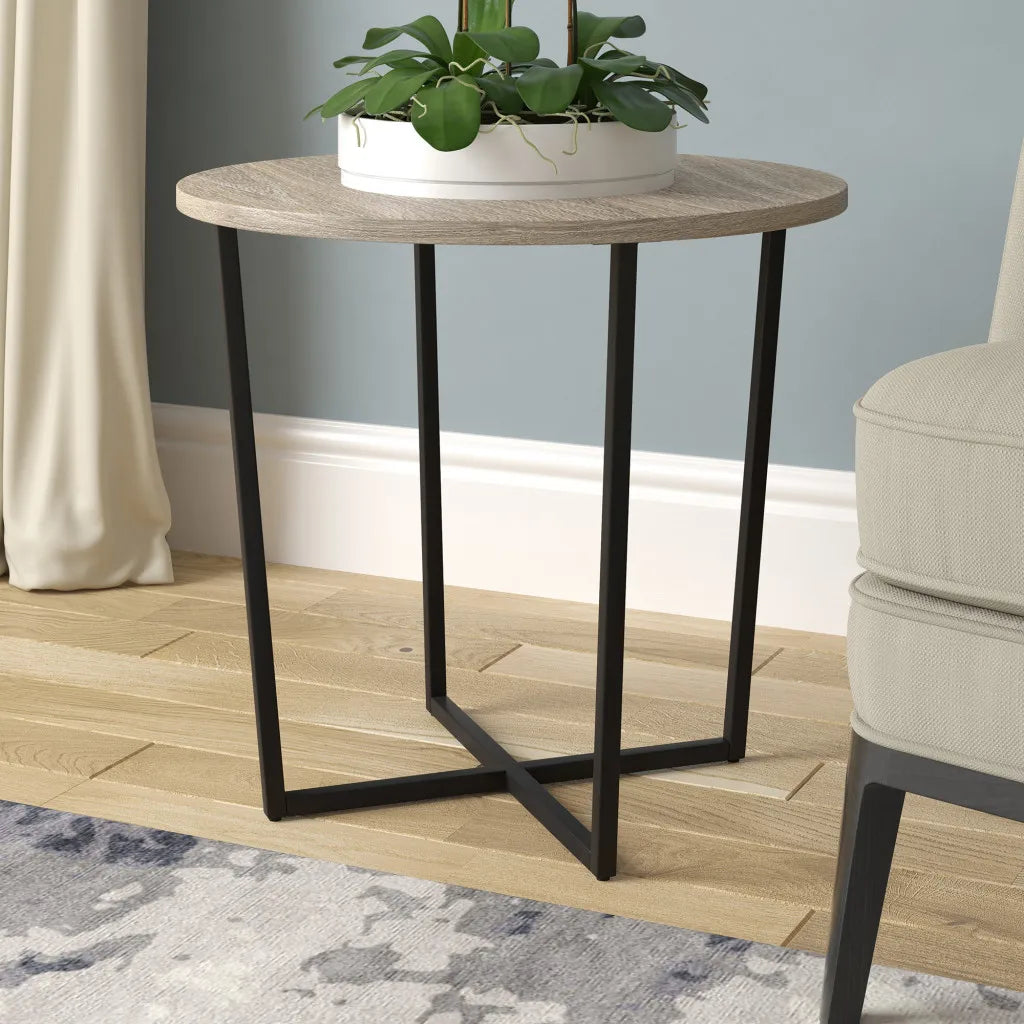 HMS 20\" Black and Gray Wood and Steel Round End Table Furniture Accessory