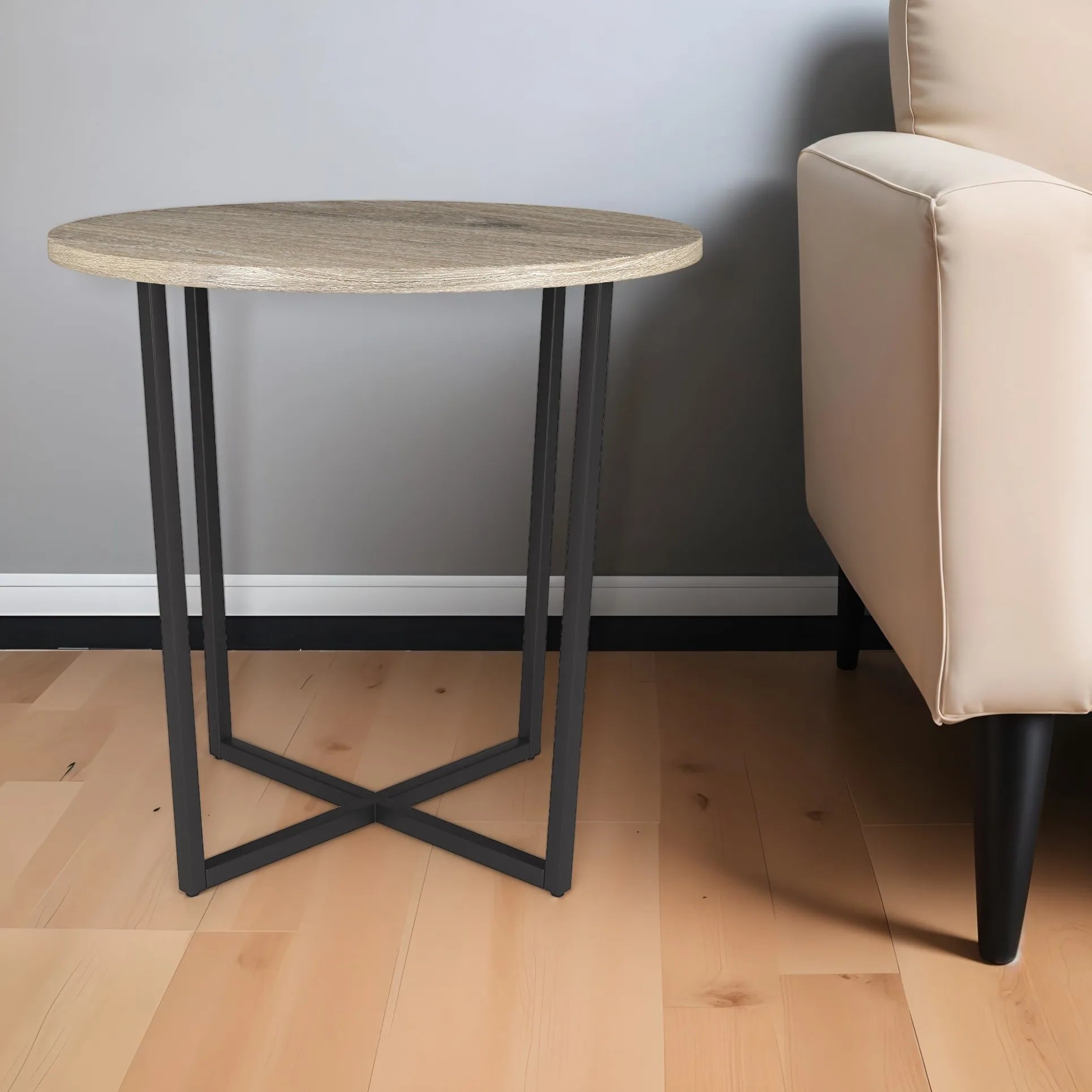 HMS 20\" Black and Gray Wood and Steel Round End Table Furniture Accessory