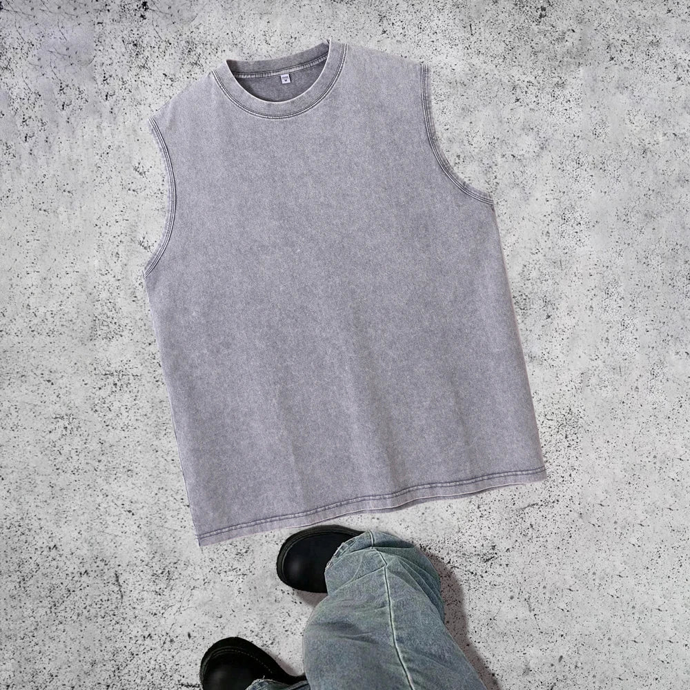 2025 New 240g Washed Distressed Waistcoat Vest for Men Breathable Casual Sleeveless European and American Trendy Brand