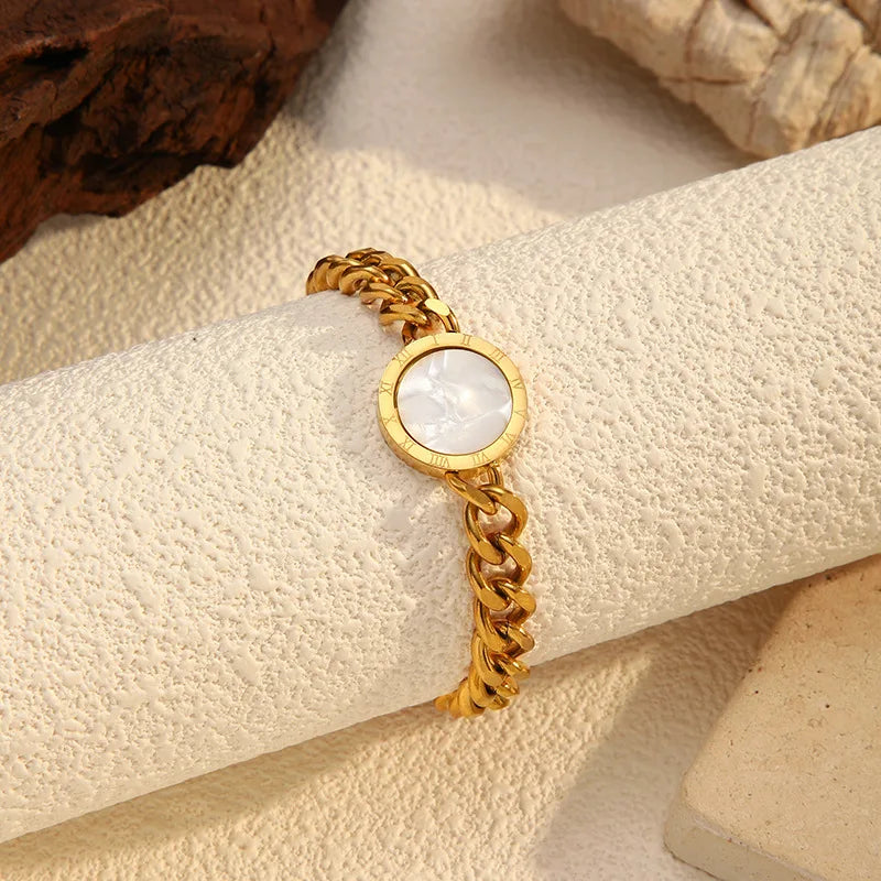 European American High-End Design Double-Layer Stainless Steel for Bracelet for Women Fashion Beaded Four-leaf Clover Steel