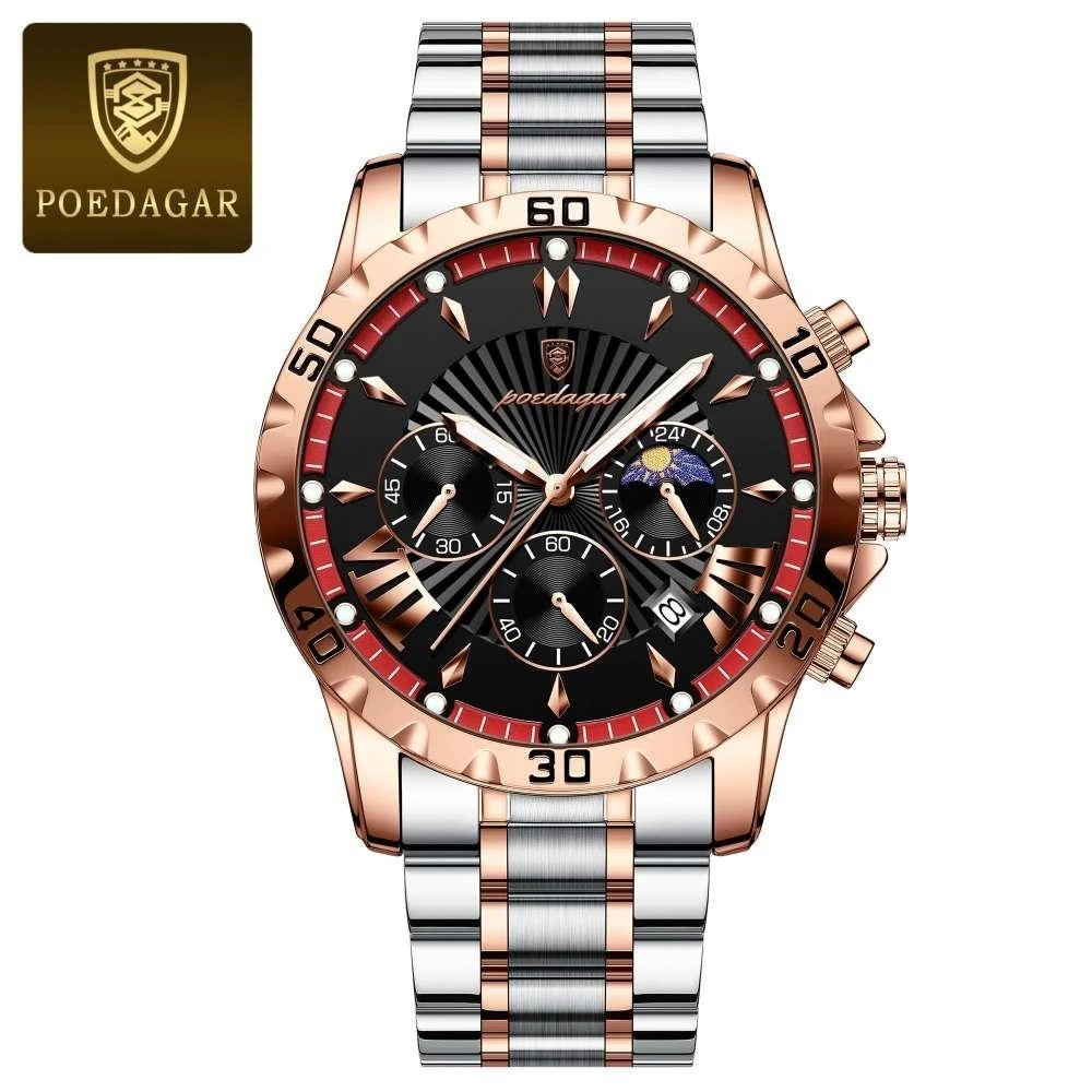 968 Quartz Watch for Men Business Style Gentle Mature Stainless Steel Strap Multi-function Six Hands 3ATM Auto Date