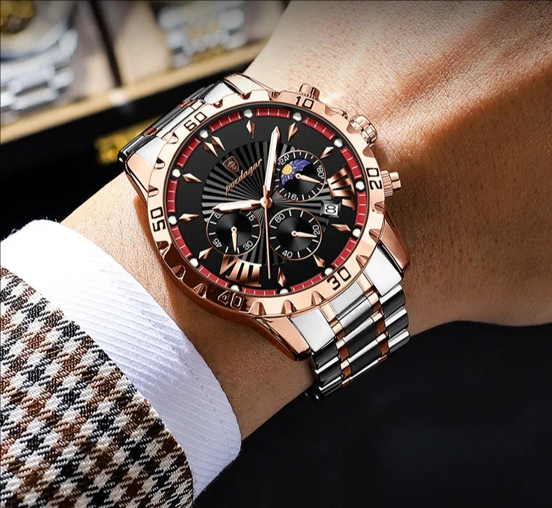968 Quartz Watch for Men Business Style Gentle Mature Stainless Steel Strap Multi-function Six Hands 3ATM Auto Date