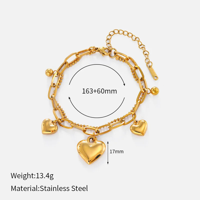 European American High-End Design Double-Layer Stainless Steel for Bracelet for Women Fashion Beaded Four-leaf Clover Steel