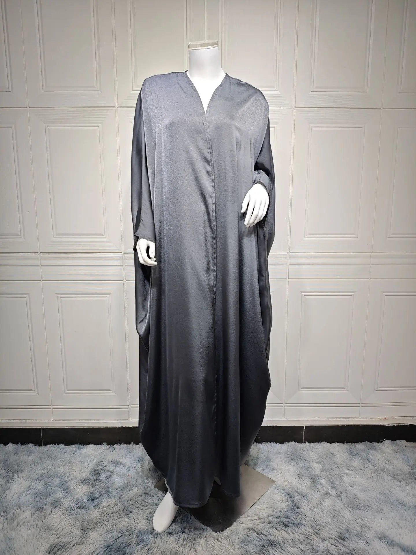 Latest Chic Solid Color Batwing Sleeve Open Abaya Satin Islamic Clothing Women Modest Abaya Dresses Kimono Cardigan Plaid Muslim