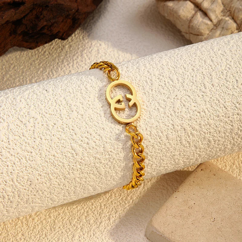 European American High-End Design Double-Layer Stainless Steel for Bracelet for Women Fashion Beaded Four-leaf Clover Steel