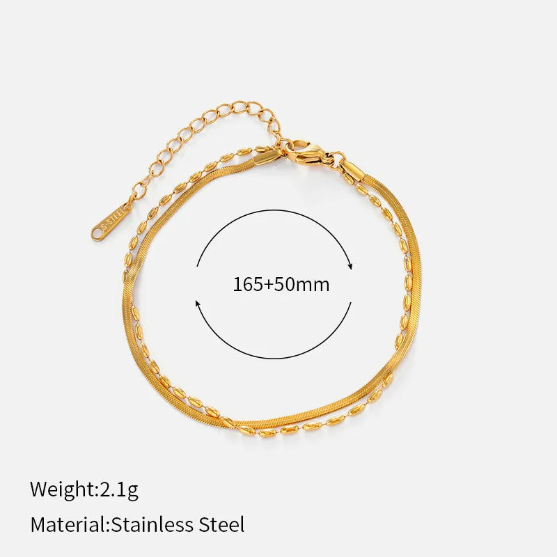 European American High-End Design Double-Layer Stainless Steel for Bracelet for Women Fashion Beaded Four-leaf Clover Steel