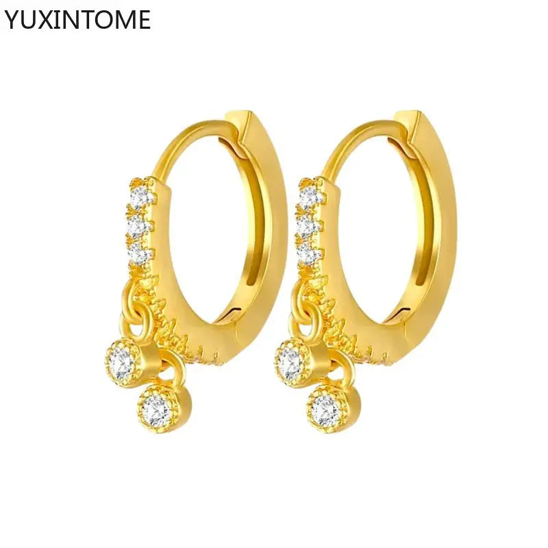 925 Sterling Silver Needle Shiny Round Zircon Pendant Hoop Earrings Exquisite Long Chain Stud Earrings Women's Fashion Jewelry