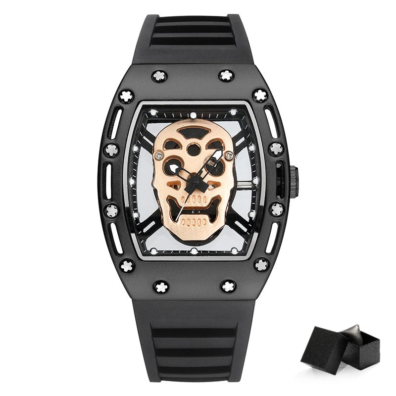 Unique Skull Watches for Men Fashion Hollow Design Quartz Mens Watches Y2k Black Gothic Punk Casual Sport Wristwatch Waterproof