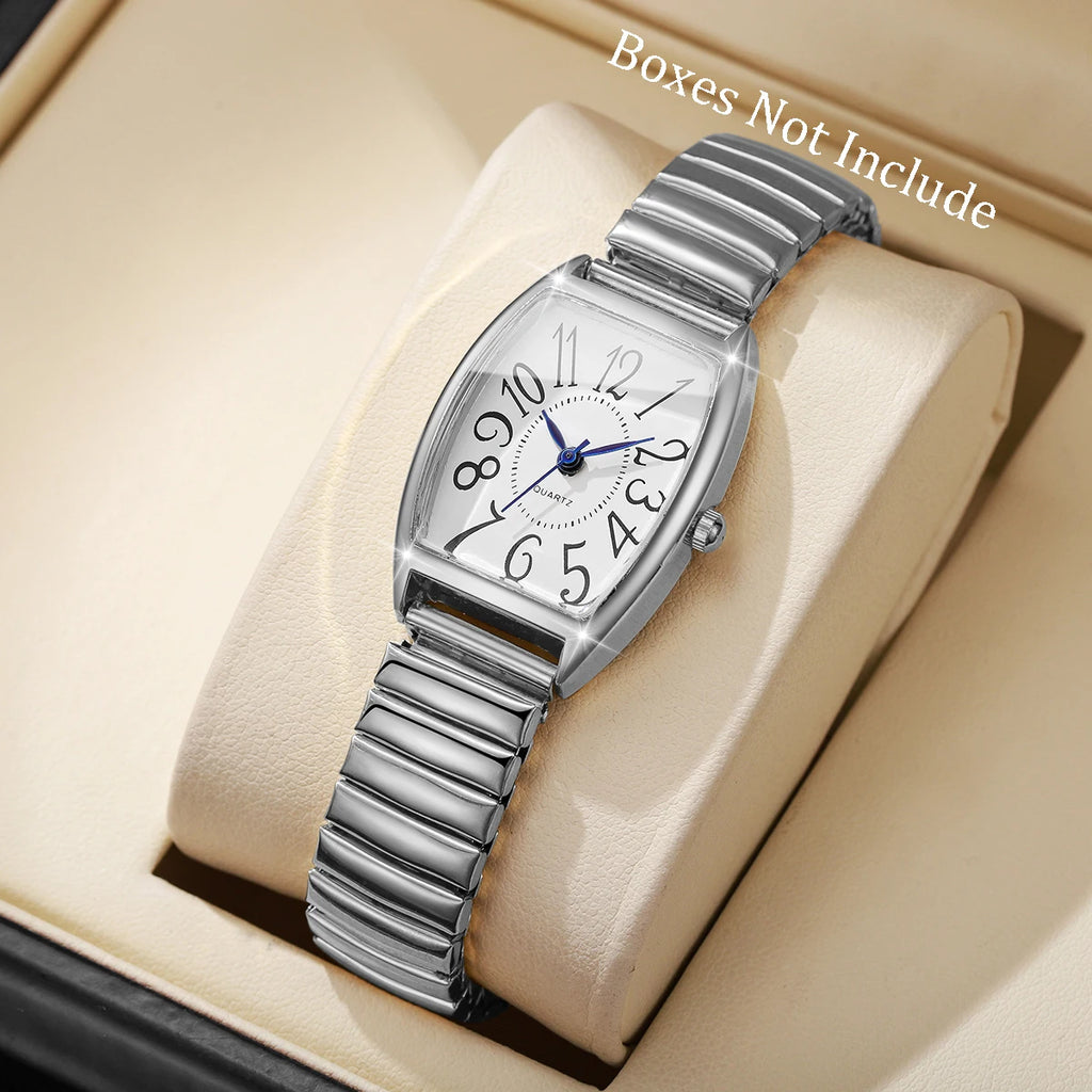 Fashion Women Arabic Numeral Dial Wristwatches Casual Alloy Elastic Strap Quartz Watch For Ladies Clock Reloj Muje (Without Box)