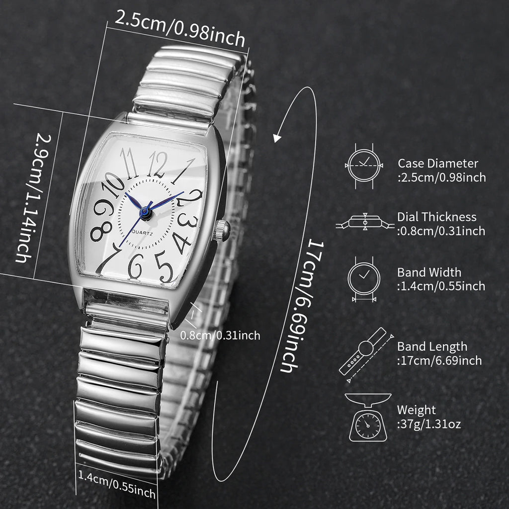 Fashion Women Arabic Numeral Dial Wristwatches Casual Alloy Elastic Strap Quartz Watch For Ladies Clock Reloj Muje (Without Box)