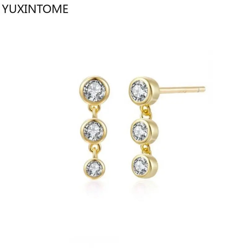 925 Sterling Silver Needle Shiny Round Zircon Pendant Hoop Earrings Exquisite Long Chain Stud Earrings Women's Fashion Jewelry
