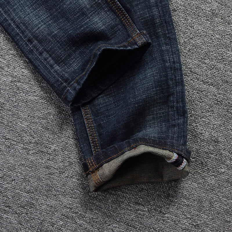 Newly Fashion Designer Men Jeans Retro Green Blue Slim Fit Ripped Jeans Men Trousers Vintage Casual Cotton Denim Pants Hombre