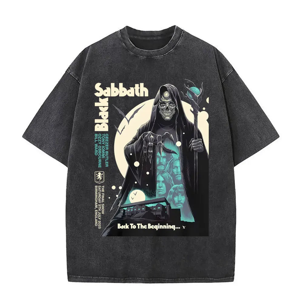 Short Sleeved Round Neck Y2k Tshirt Men Clothing New in Top & Tees Mens T-Shirt Heavy Metal Rock Band Black Sabbath Tour Washed