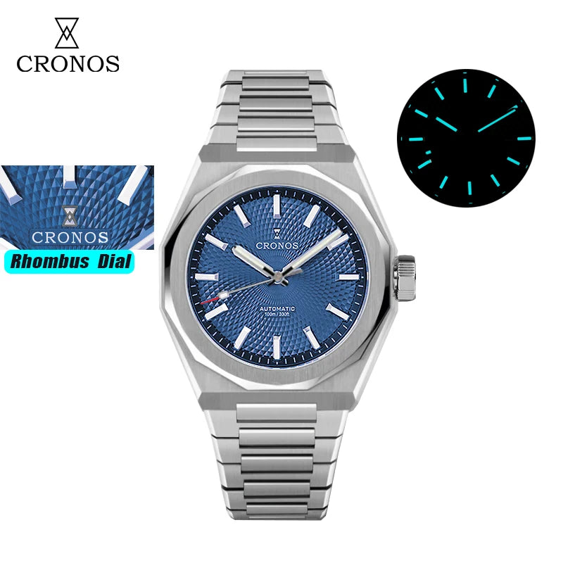 Cronos L6028 V3 39mm Diver Watch Rhombus Perlage Dial Miyota 90S5 See-through Caseback Automatic Movement Mechanical Men Watches