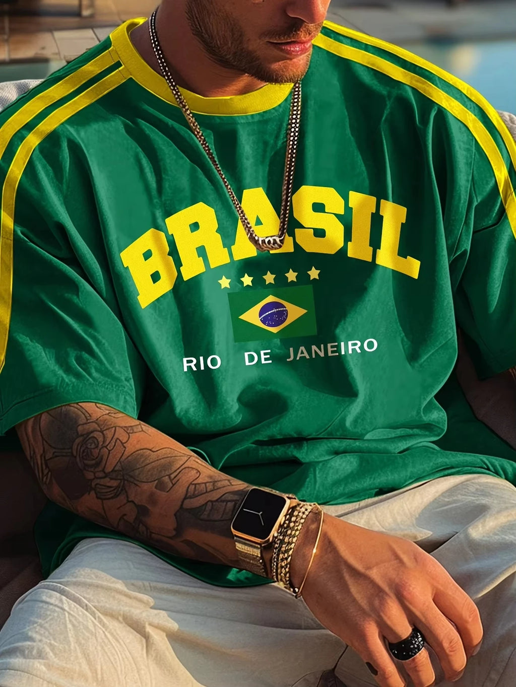 Retro Brasil Rio de Janeiro T-Shirt, Men Women Oversized Brazil Flag Print Casual Streetwear Short Sleeve Top Football jersey