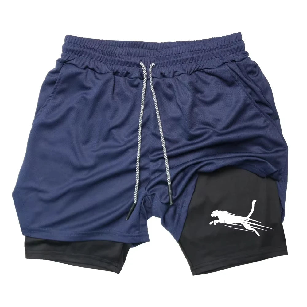 Summer Men's Gym Fitness Workout Shorts Quick-drying Two-in-one Sports Compression Double-layer Shorts Casual Daily M-3XL