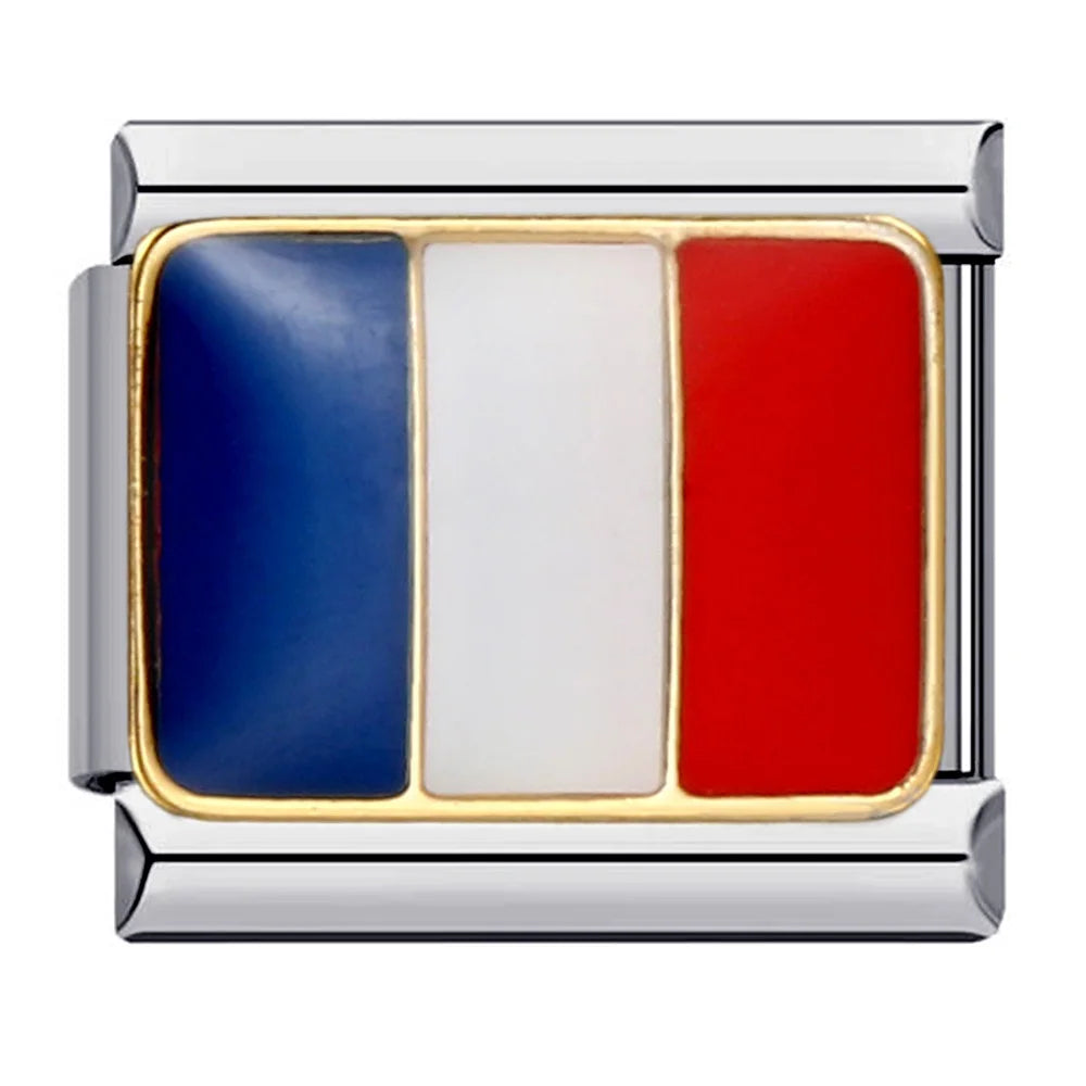 2025 New World National Flag Enamel Italian Charm Bead Fit 9mm Stianless Steel Italian Bracelet Link Hand Chain DIY Jewelry Gift