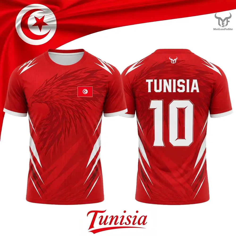 Tunisia Flag Print Jersey Men Outdoor Sports Soccer Training Uniform Men's And Women's Quick Dry Breathable O-neck Short-sleeved