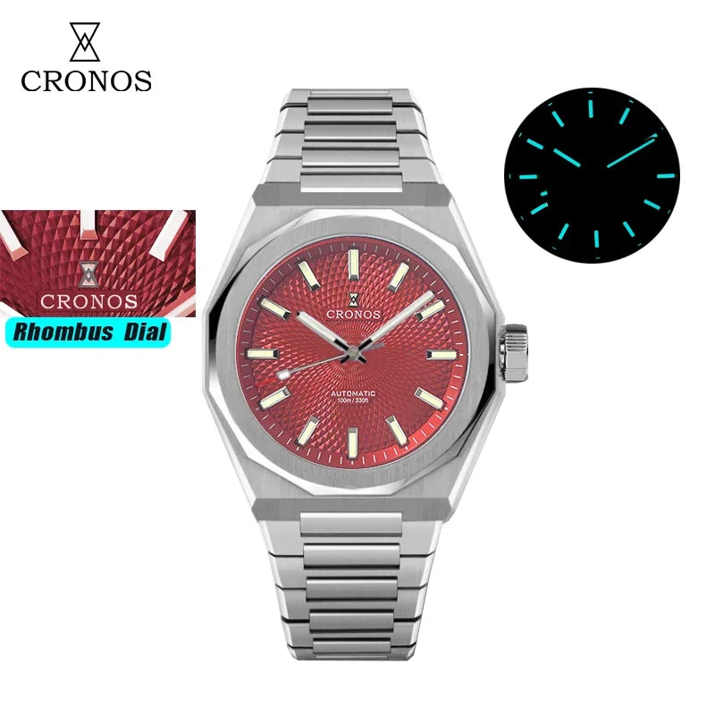 Cronos L6028 V3 39mm Diver Watch Rhombus Perlage Dial Miyota 90S5 See-through Caseback Automatic Movement Mechanical Men Watches
