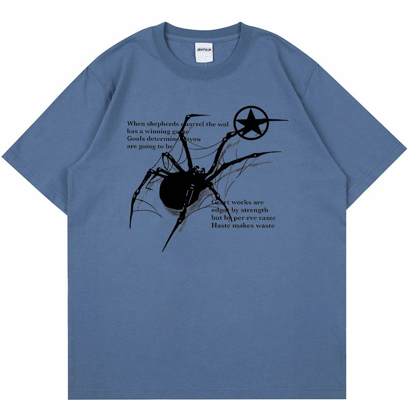 Y2K Korean Men Streetwear Spider Graphic Acubi Harajuku Egirl Short Sleeve T-Shirts Grunge Aesthetic Oversized Tops Alt Clothing